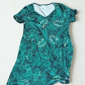 Green Tropical Print V-Neck Women's Dress